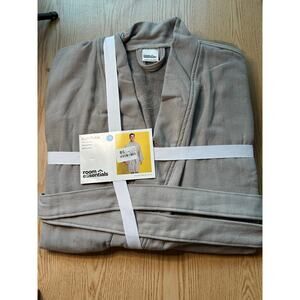 New Mens Room Essentials Bath Robe Terry Reverse Pockets 100% Cotton Gray L/XL